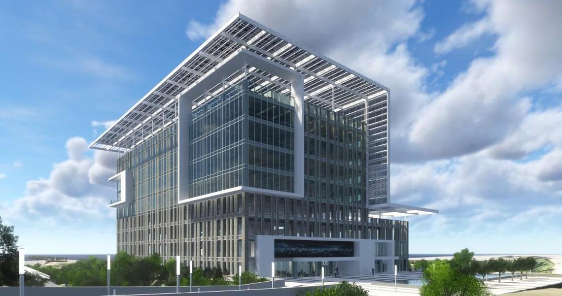 A rendering of the “energy positive building” that will be built at 120 Kindley St., near the Duke Energy Center for the Performing Arts. The building will house Exploris elementary and middle school students as well as offices for other companies.