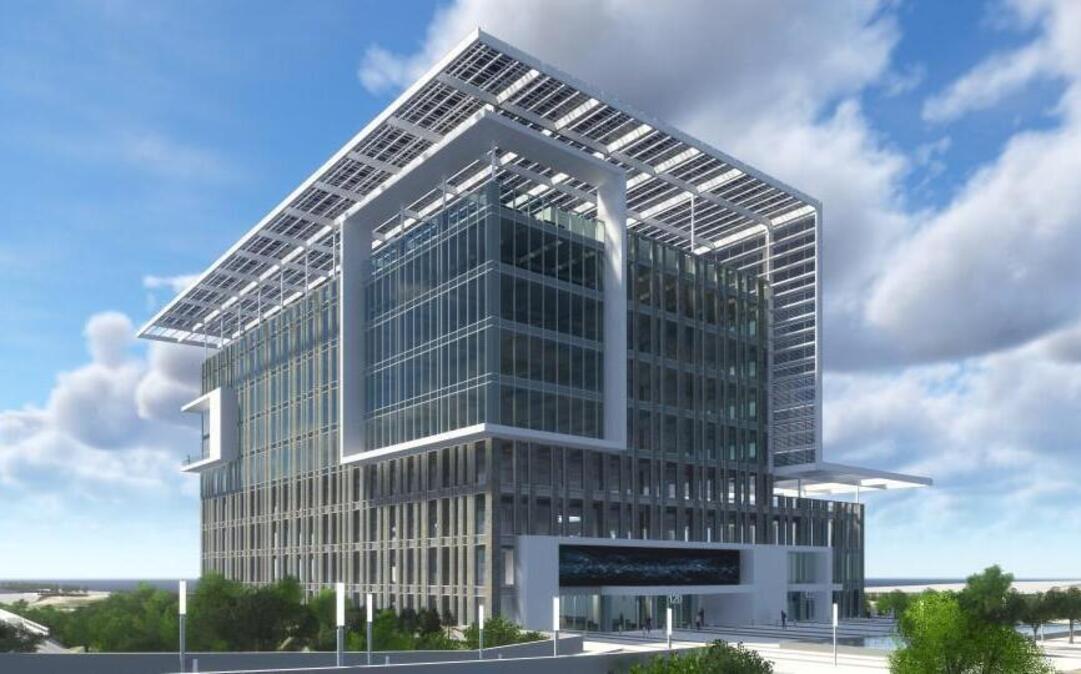 A rendering of the “energy positive building” that would have been built at 120 Kindley St., near the Duke Energy Center for the Performing Arts. The building would house Exploris elementary and middle school students as well as offices for other companies.