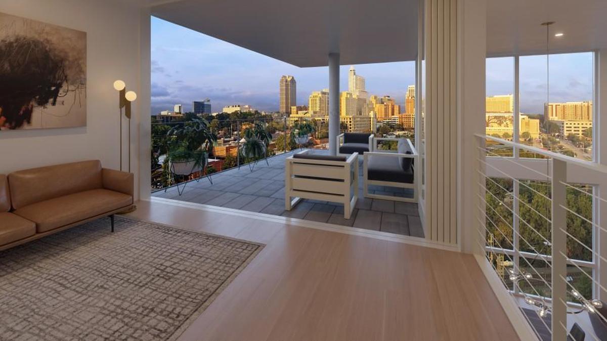 Rendering of a penthouse suite in the planned luxury condo project The Fairweather in downtown Raleigh’s warehouse district.