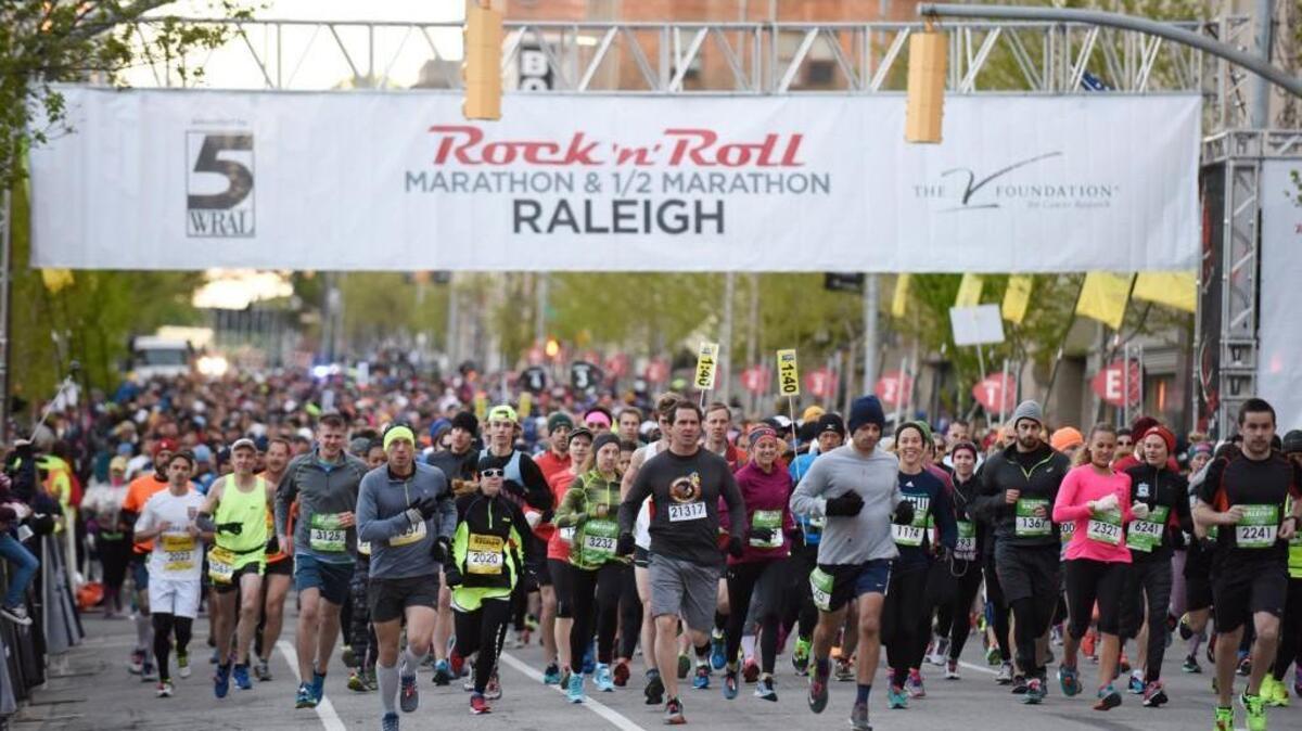 Participants leave from the start line of the Rock ’n’ Roll Marathon and Half Marathon in Raleigh, N.C., on Sunday, April 10, 2016. It's the last year of the marathon, but thousands of runners are expected for the Half Marathon. There also are 5k and 1 mile runs in Dorothea Dix Park Saturday.