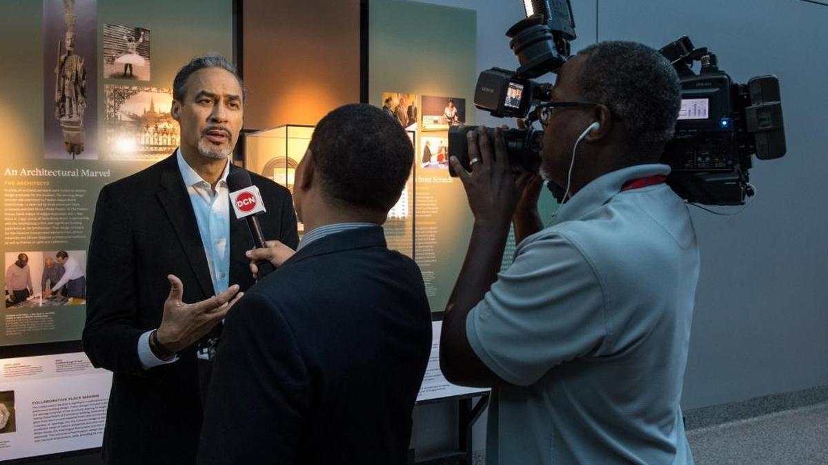 Phil Freelon, founder and president of The Freelon Group, and lead architect, is interviewed at the Smithsonian National Museum of African American History and Culture in Washington on Wednesday, Sept. 14, 2016. Freelon lives with his family in Durham, N.C.