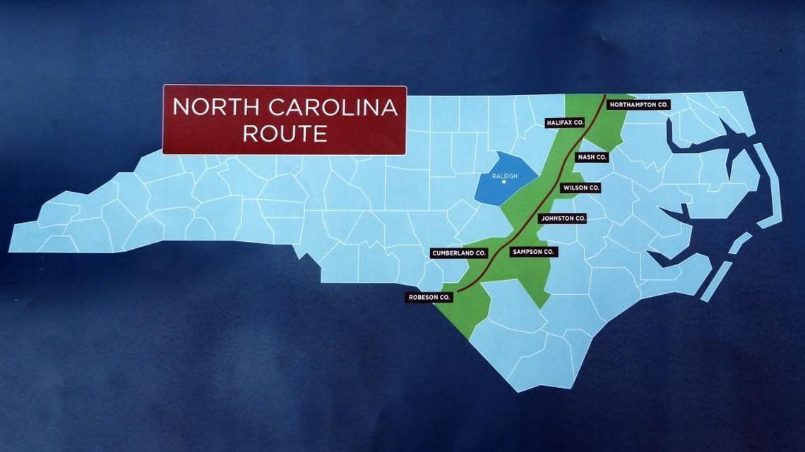 A map provided of the proposed natural gas Atlantic Coast Pipeline would take through the state.