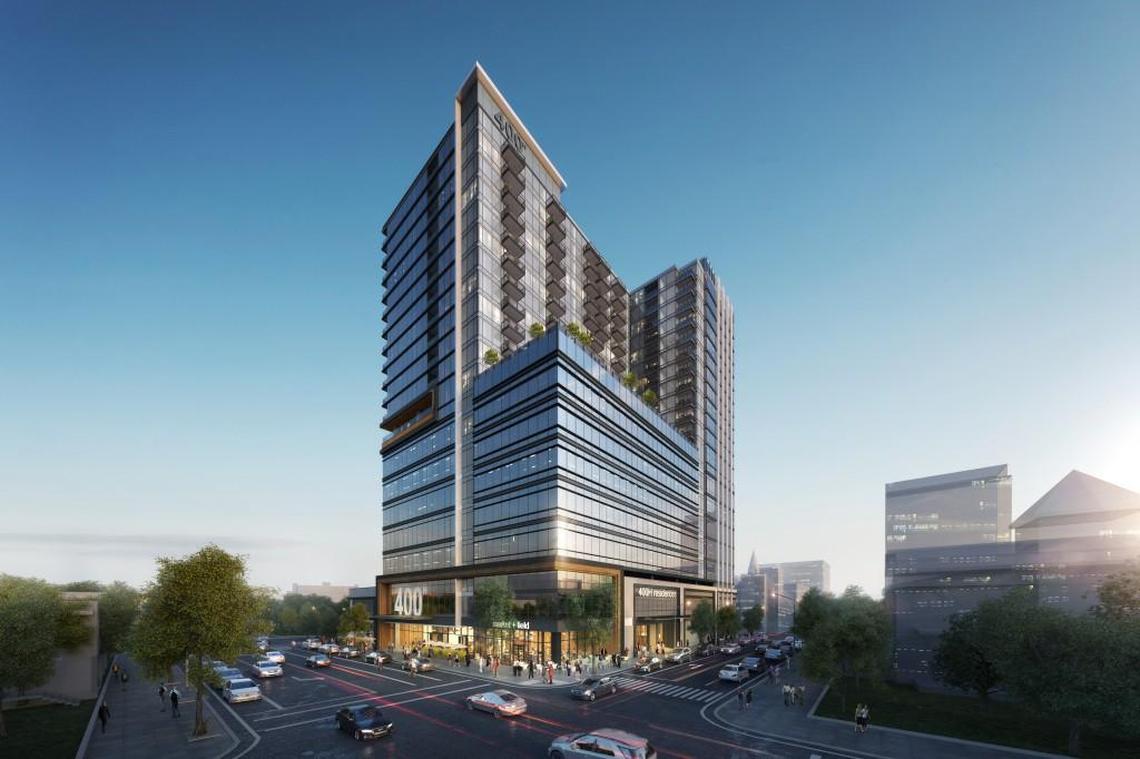 A rendering of the 400H highrise planned for the 400 block of Hillsborough Street in downtown Raleigh.
