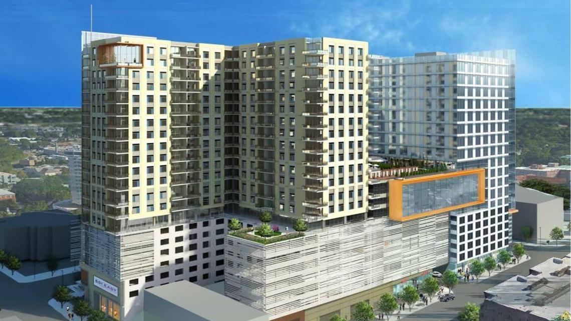 An artist’s rendering of City Centre, a development including two 20-story towers planned by a group of developers who have acquired nearly 2 acres at Hillsborough and Dawson streets in downtown Raleigh. The devlopers behind the project recently sold the property for $17 million.