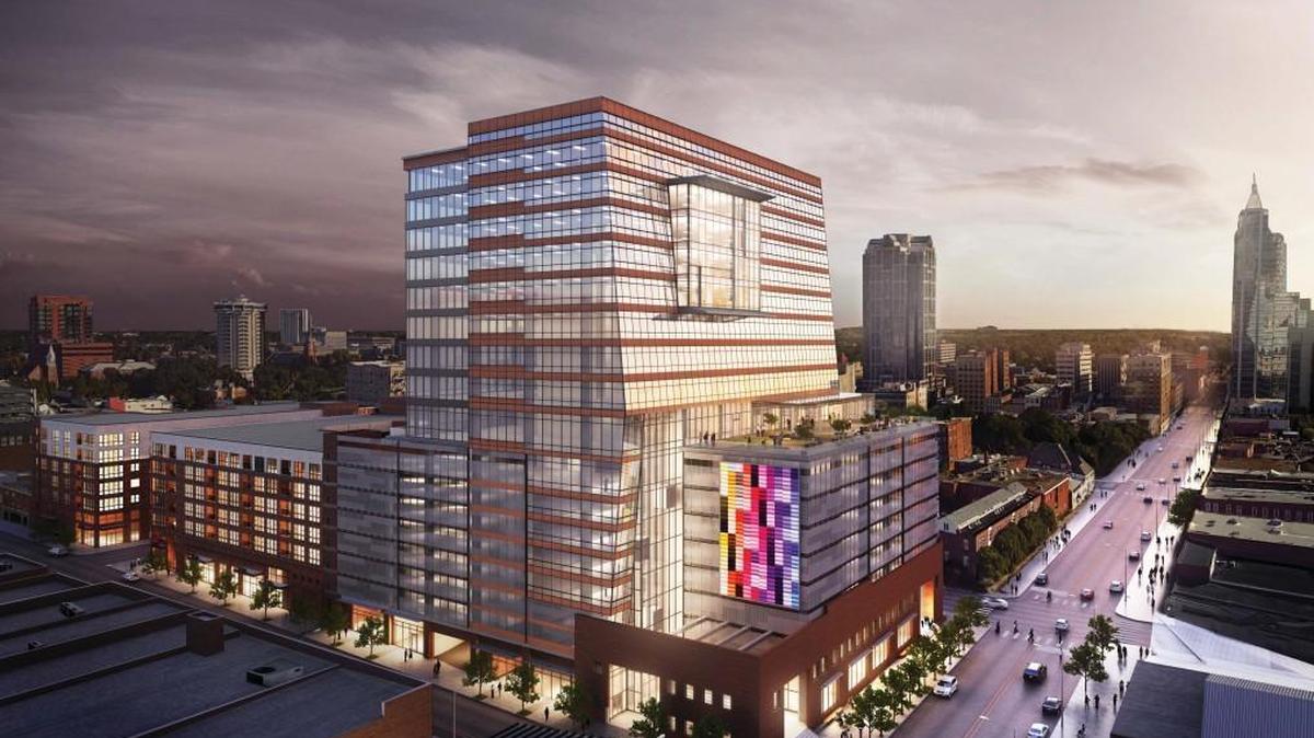 Rendering of The Dillon mixed-use highrise being built in downtown Raleigh’s warehouse district. Among the tenants signing up are Weaver Street Market.