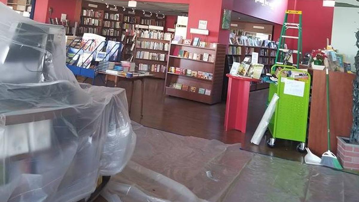 Water from a broken water pipe in a luxury apartment complex in the North Hills shopping center where Quail Ridge Books is located caused damage to the book store and to Vivace restaurant on Sunday.