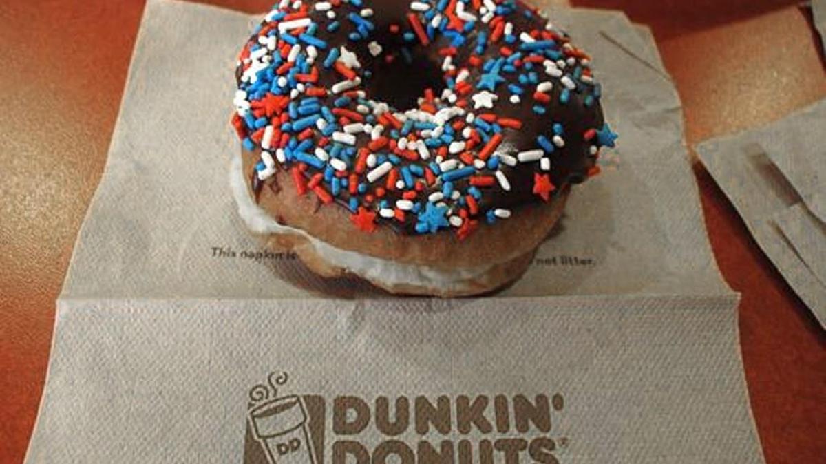 Chocolate frosted Dunkin’ Donuts doughnut