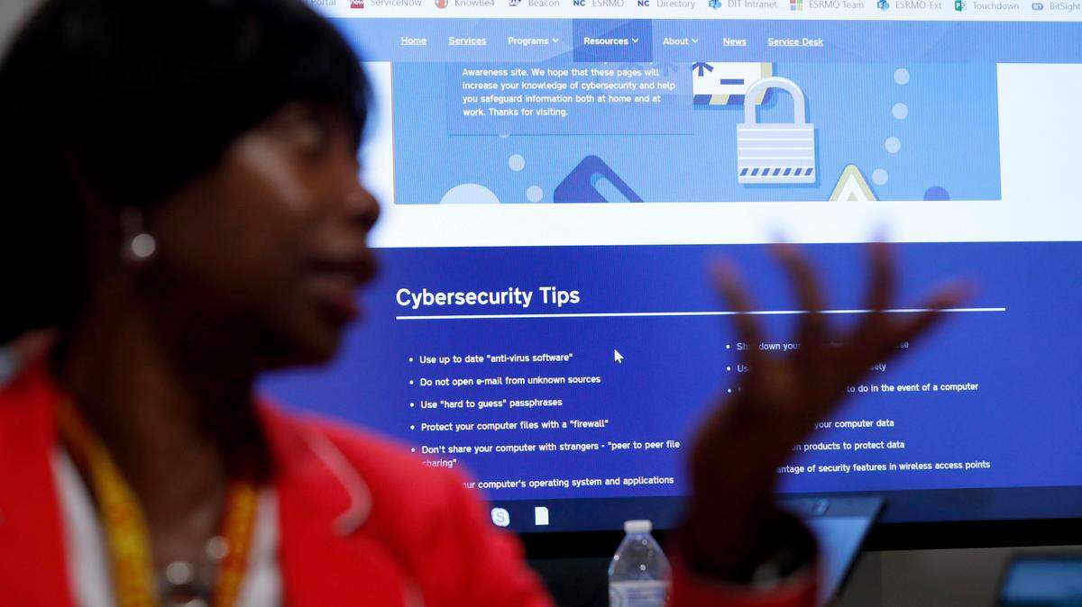 Maria Thompson, the State Chief Risk Officer of North Carolina, participates in a workshop on changes that can be made to the state’s cybersecurity website at the Innovation Center in Raleigh, N.C., Thursday, July 18, 2019.