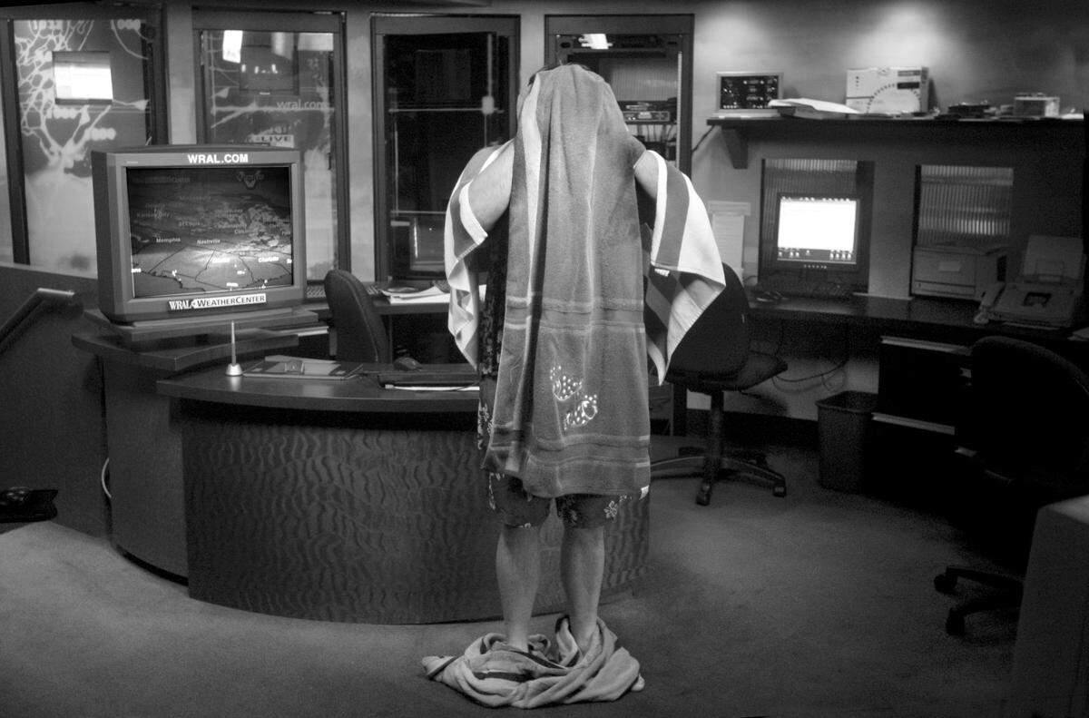 During his time at WRAL, Greg Fishel once lost an on-air bet that measurable snow or ice would occur at RDU Airport by 6 p.m. February 8, 2005. As a result, he had to get in near-freezing water in a fountain at the station. After, he dried off in the WRAL Weather Center.