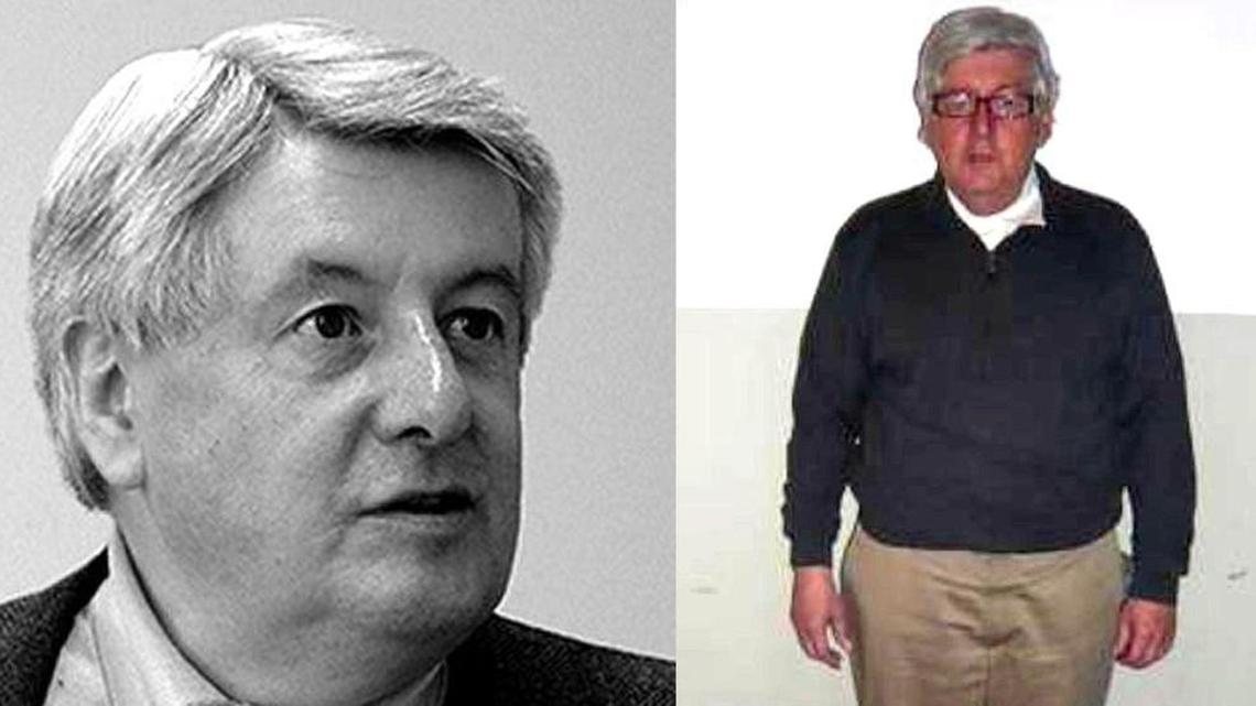 Paul Frampton, seen at left in a photo from helppaulframpton.org and, at right, a photo of him in jail in Argentina.