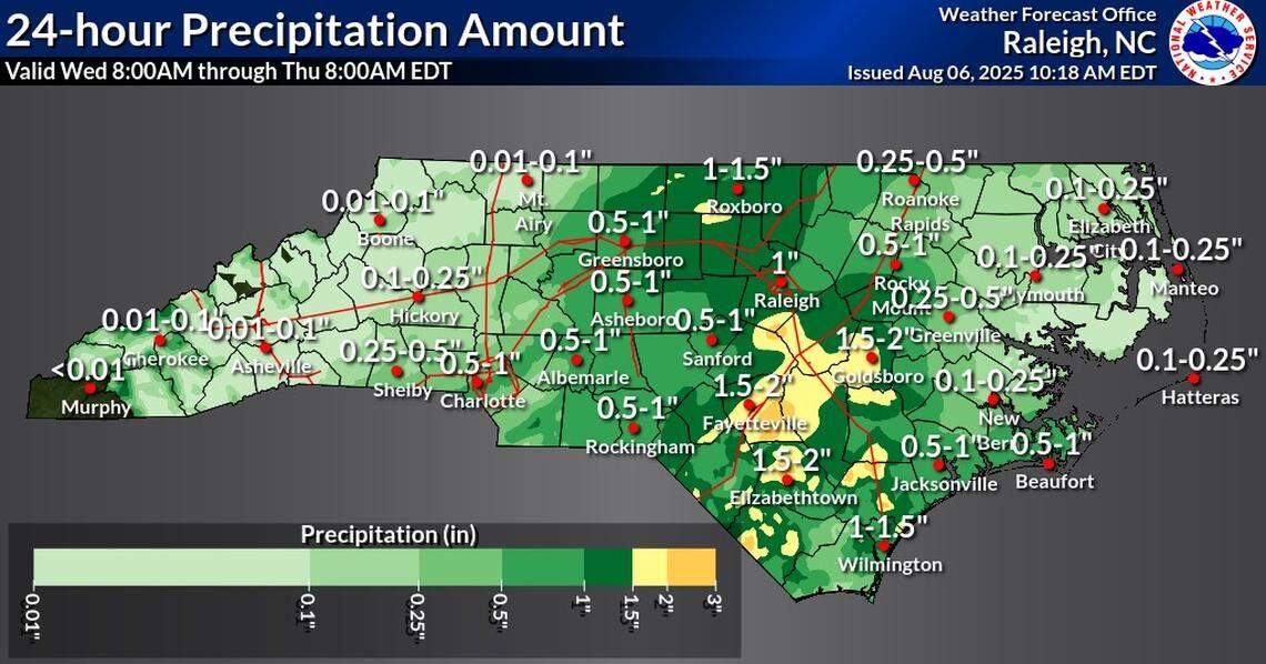 The Triangle and much of central North Carolina are under a flood watch Wednesday, Aug. 6, as multiple inches of rain fall across the region.