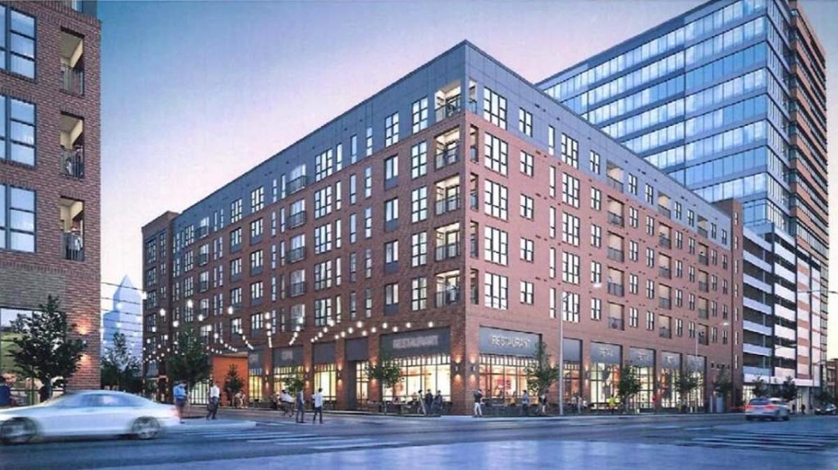 A rendering by Kane Realty showing how it might hang string lights over Hargett Street once the company completes The Dillon next year.
