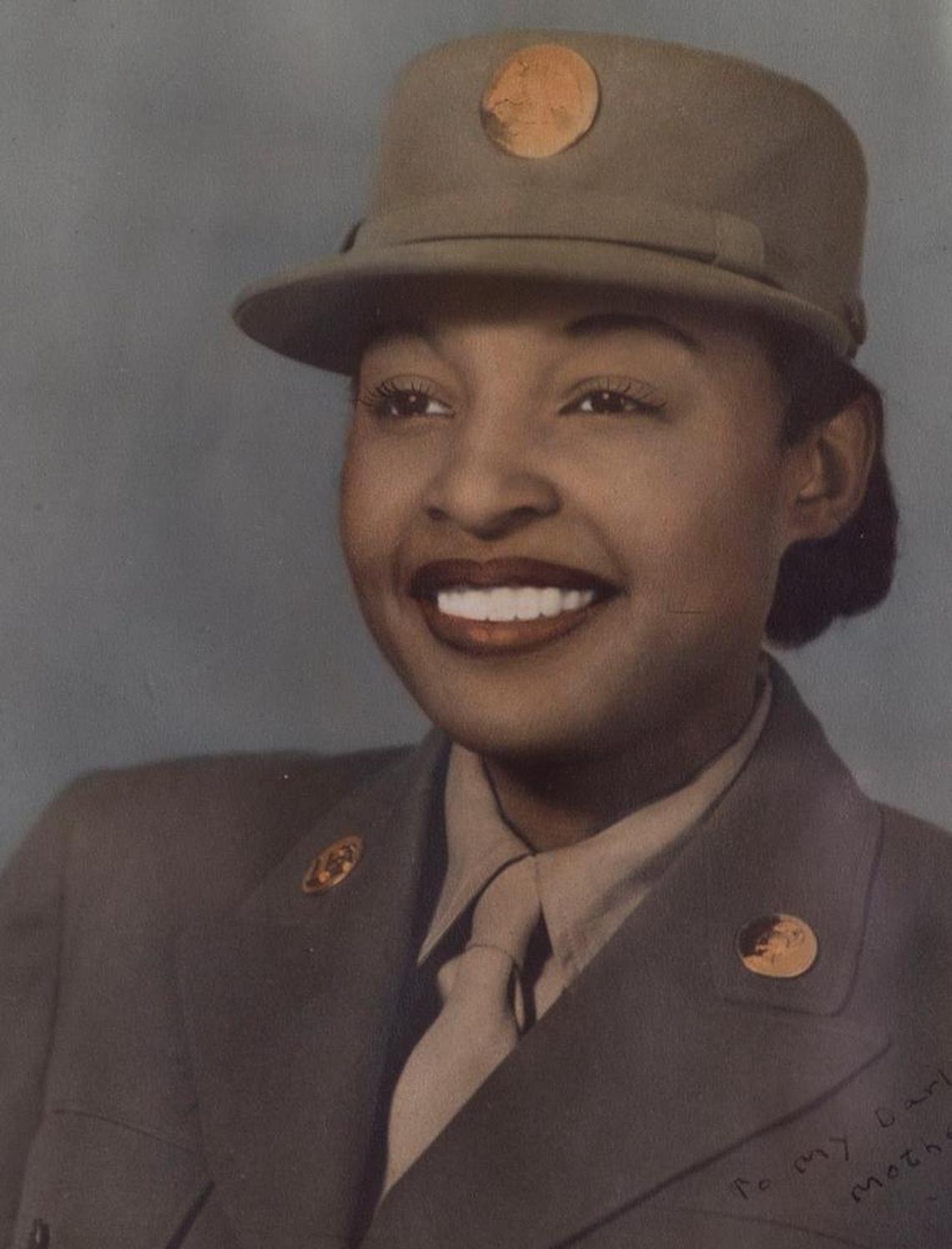 A vintage photograph of Millie Dunn Veasey, taken during her service in the Army during World War II. Veasey served in the Army’s 6888th postal unit.