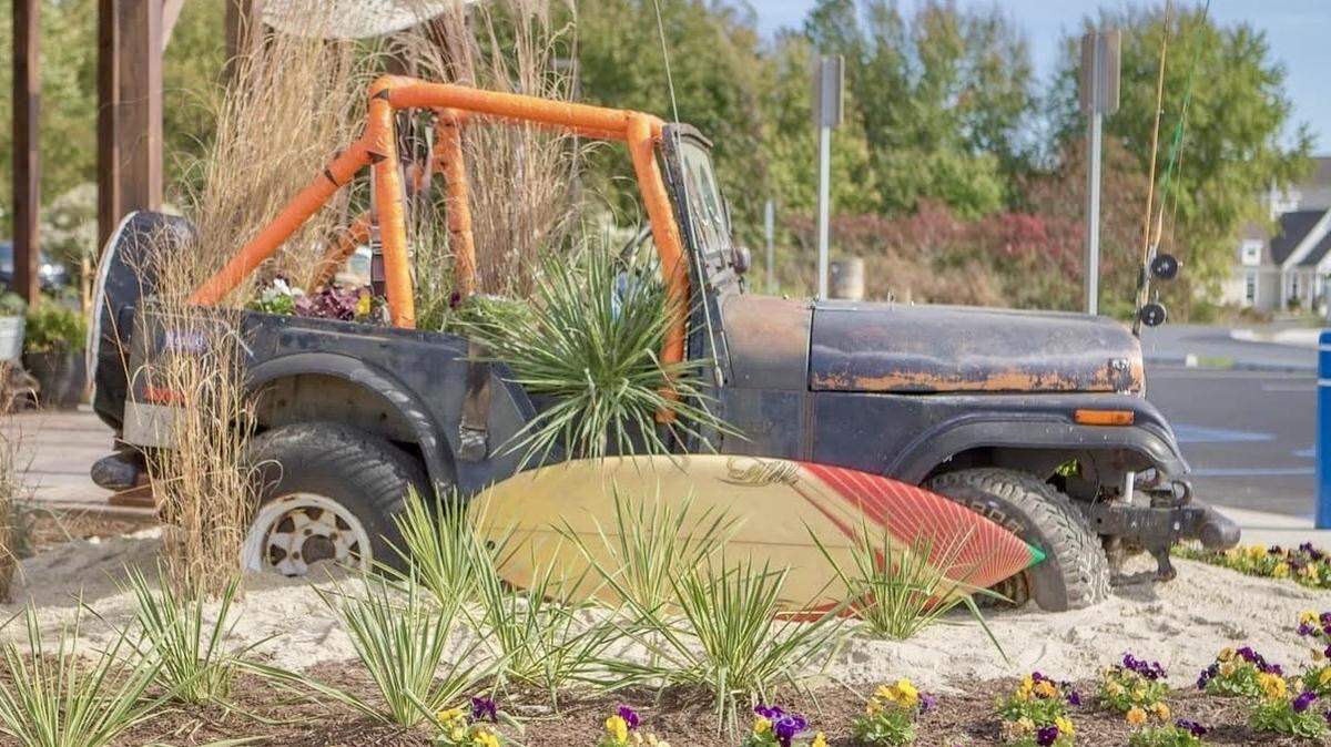 Crooked Hammock Brewery places a donated Jeep outside its locations to serve as a landmark.