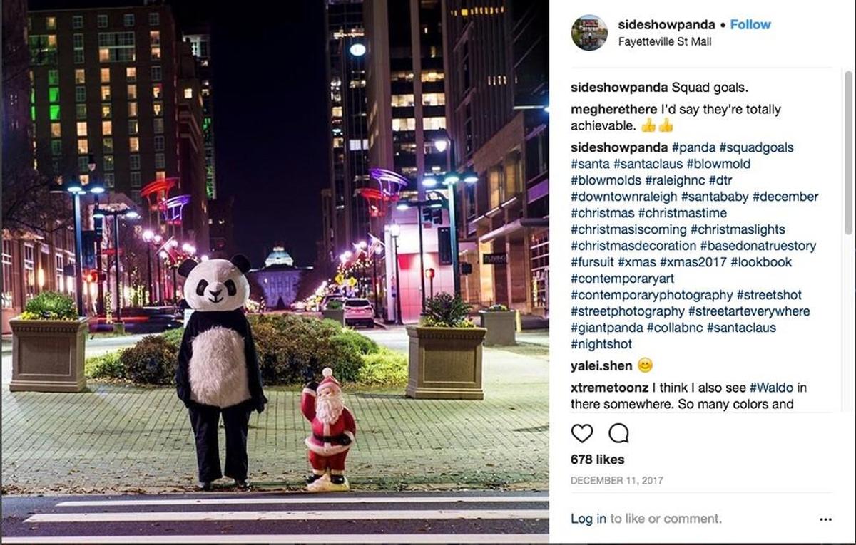 Sideshow Panda on Fayetteville Street in Raleigh, December 2017.
