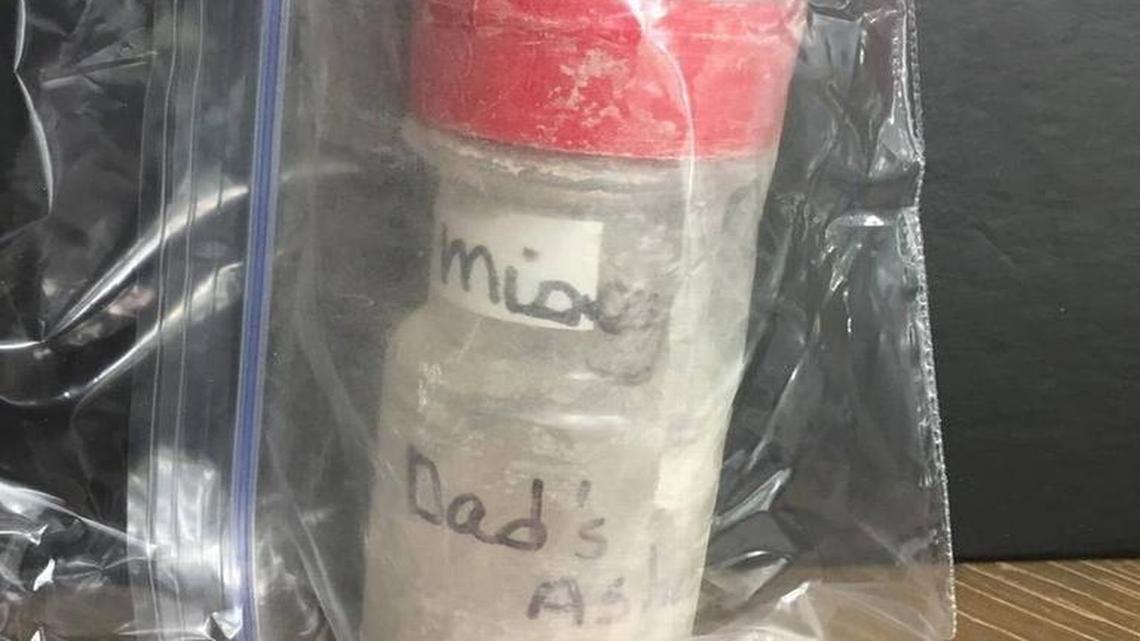 With only the words “Dad’s ashes” and “Missy” written on it, a small bottle of ashes that turned up at a Thomasville Goodwill store have not been claimed.