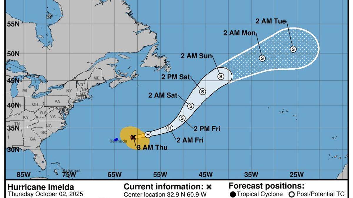 As of 8 a.m. Thursday, Oct. 2, Imelda was east of Bermuda but still bringing impacts to the North Carolina coast.