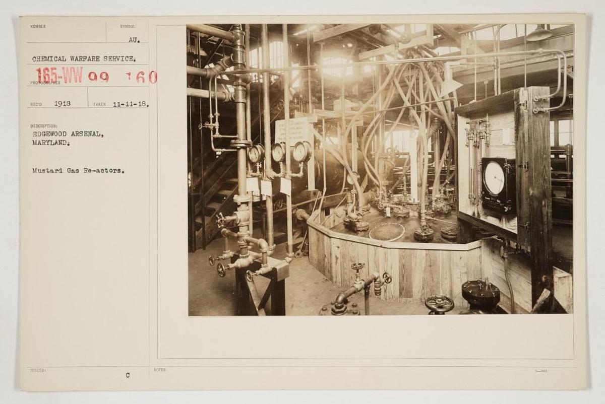 Mustard gas reactors at the Edgewood Arsenal in Maryland, where the U.S. Army made and tested biological and chemical warfare agents for decades.