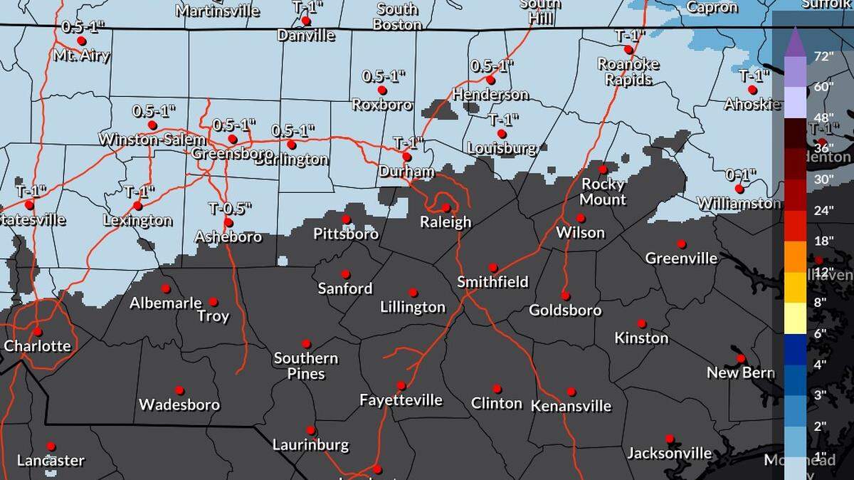 While some areas of the Triangle may see snow, it is not expected to accumulate in places south of Raleigh.