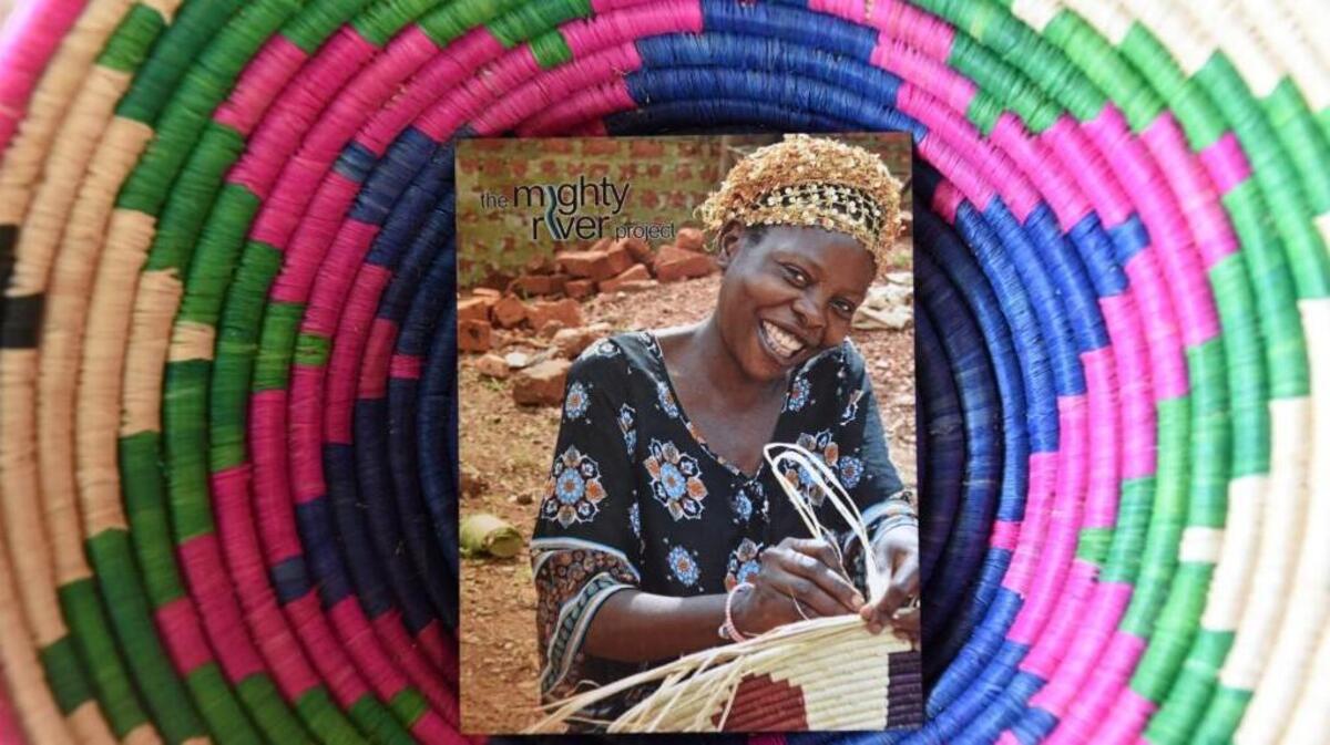 A basket from the Mighty River Project sits on display at One World Market in Durham. Based in Winston-Salem, the Mighty River Project supports craftswomen in Uganda.