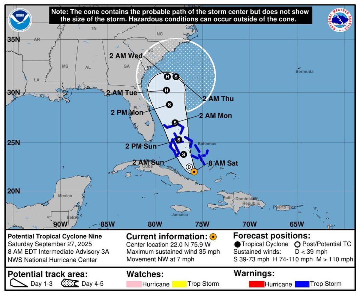 The National Hurricane Center tracked this system, which developed into Hurricane Imelda, beginning in September. The forecast cone included North Carolina temporarily.