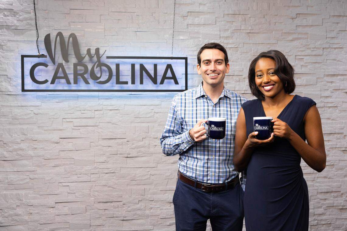 Trent Gilbreath and Brea Hollingsworth, co-hosts of CBS 17’s “My Carolina” lifestyle show.