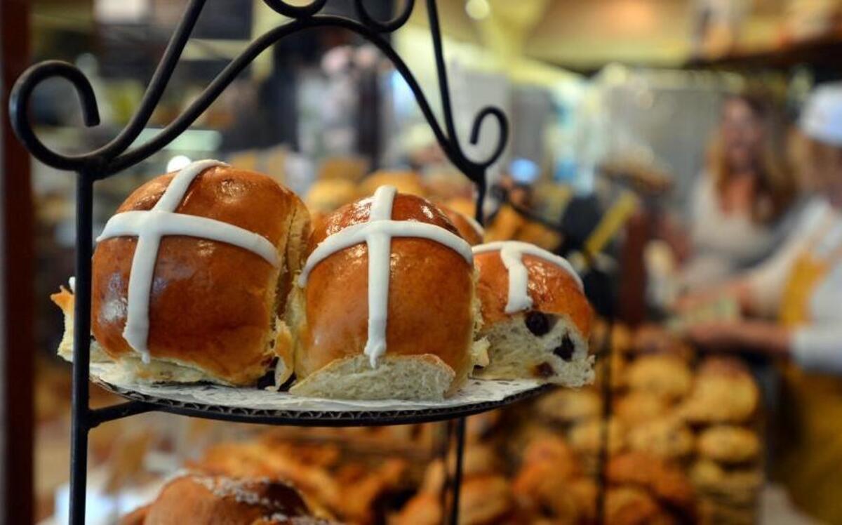 Fresh Hot Cross Buns await customers at the La Farm Bakery in Cary, N.C.