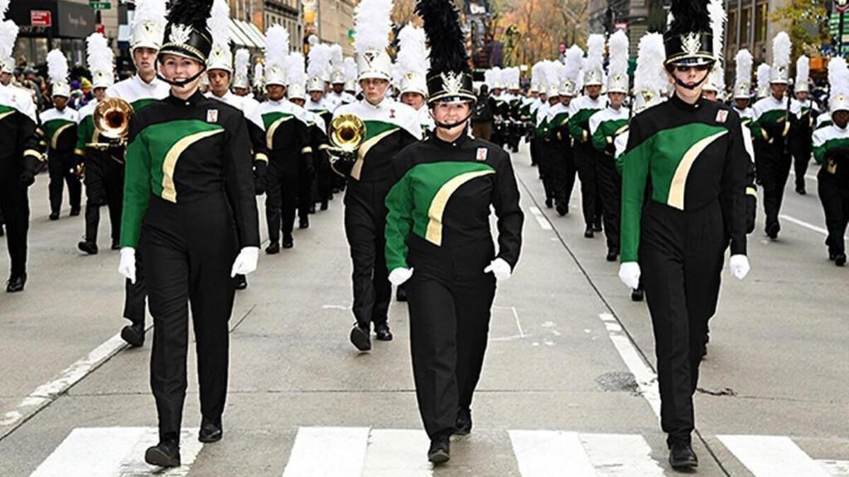 The Cary High School Band marches in the Macy’s Thanksgiving Day Parade in New York City on Thursday, Nov. 24, 2016.