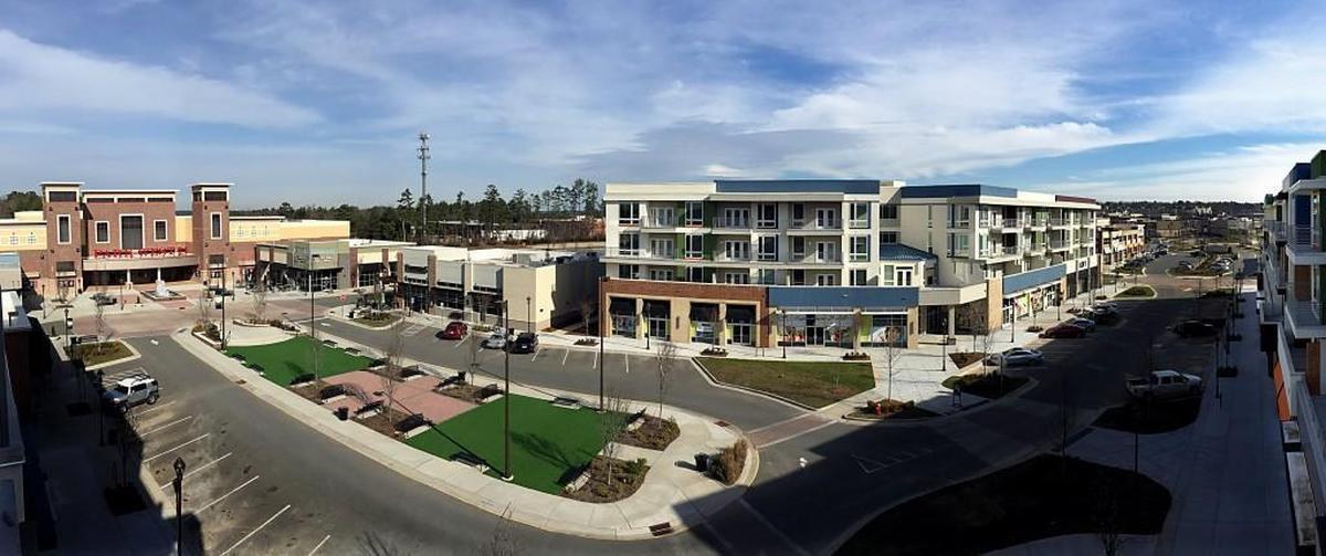 A view of the Park West 14 movie theatre, District Loft apartments (Building 2) and the Loft clothing store in Morrisville, N.C. on Wednesday, January 20, 2016.