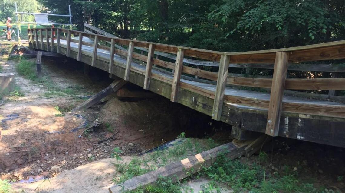 10 months after Hurricane Matthew, bridge on popular Clayton greenway still closed
