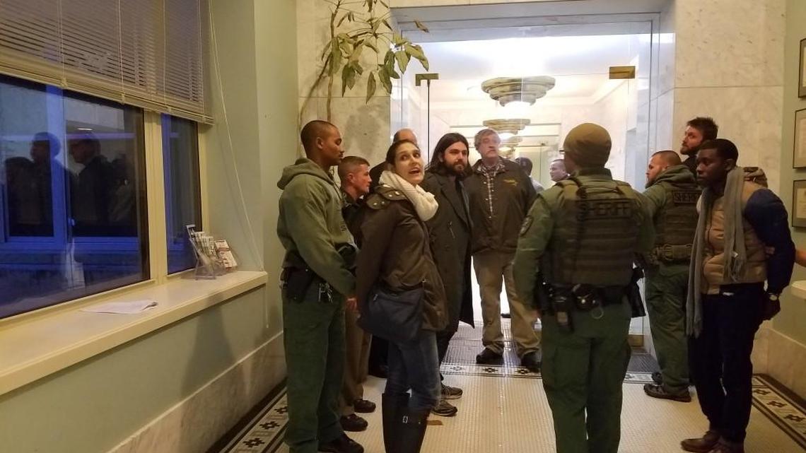 Five members of the Inside-Outside Alliance were arrested by Durham County sheriff’s deputies at a Board of County Commissioners meeting Monday, March 13, 2017. Virginia Bridges vbridges@newsobserver.com