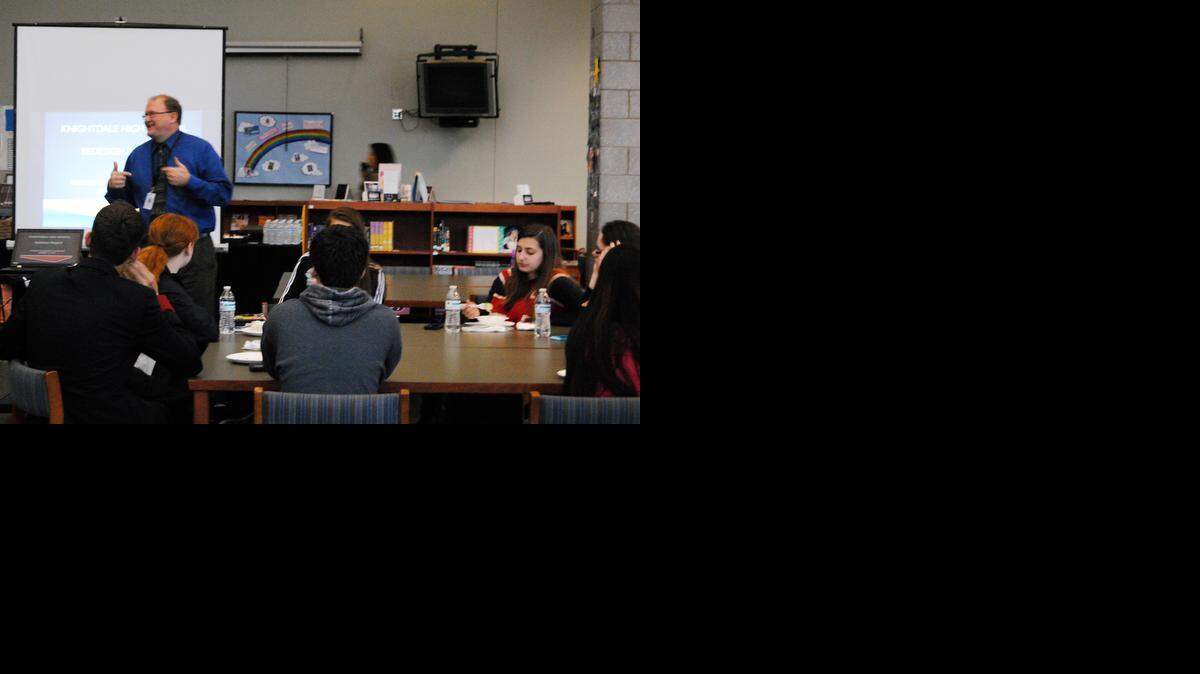 Knightdale High School principal Jim Argent talks to a student committee in this file photo.
