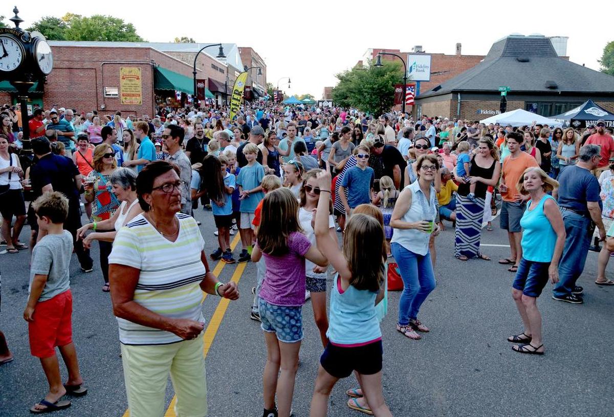 Friday Night on White in downtown Wake Forest features free concerts every month of the summer as well as food trucks and festivities.