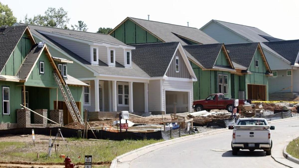 Homes in the 12 Oaks subdivision in Holly Springs under construction in 2016.