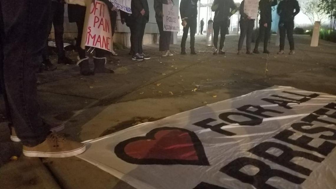 Protesters are pictured in front of the Durham County jail Tuesday, Nov. 7, 2017.