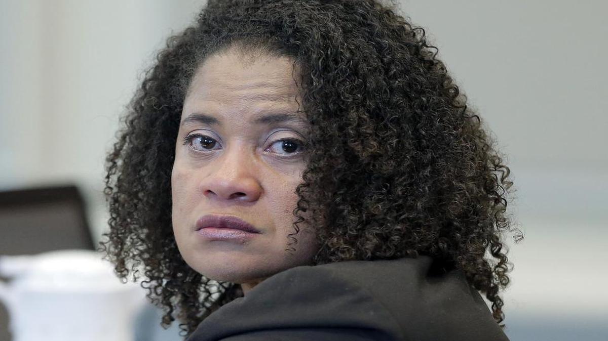 
Former Durham district attorney Tracey Cline listens to proceedings at her disciplinary hearing held at the N.C. State Bar offices in Raleigh on Friday, June 5, 2015. She was found to have violated rules in many of the charges against her. 
