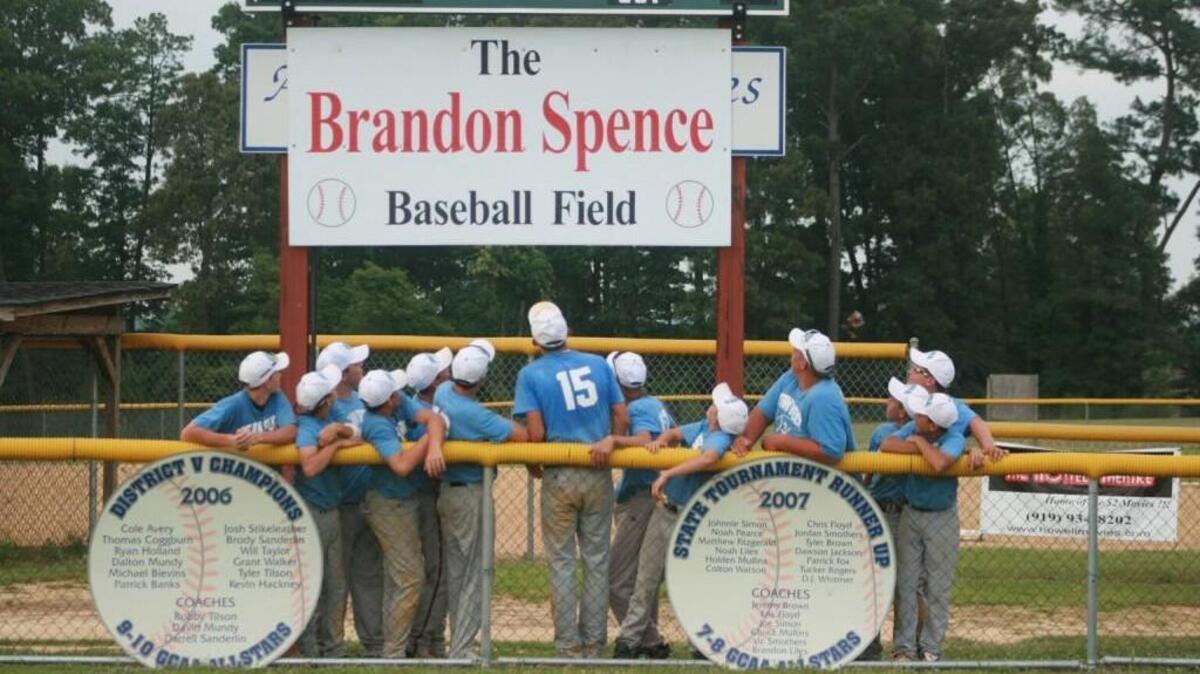 
The Brandon Spence Baseball field sign hanging over Field 2 at the GCAA complex in Johnston County’s Cleveland community
