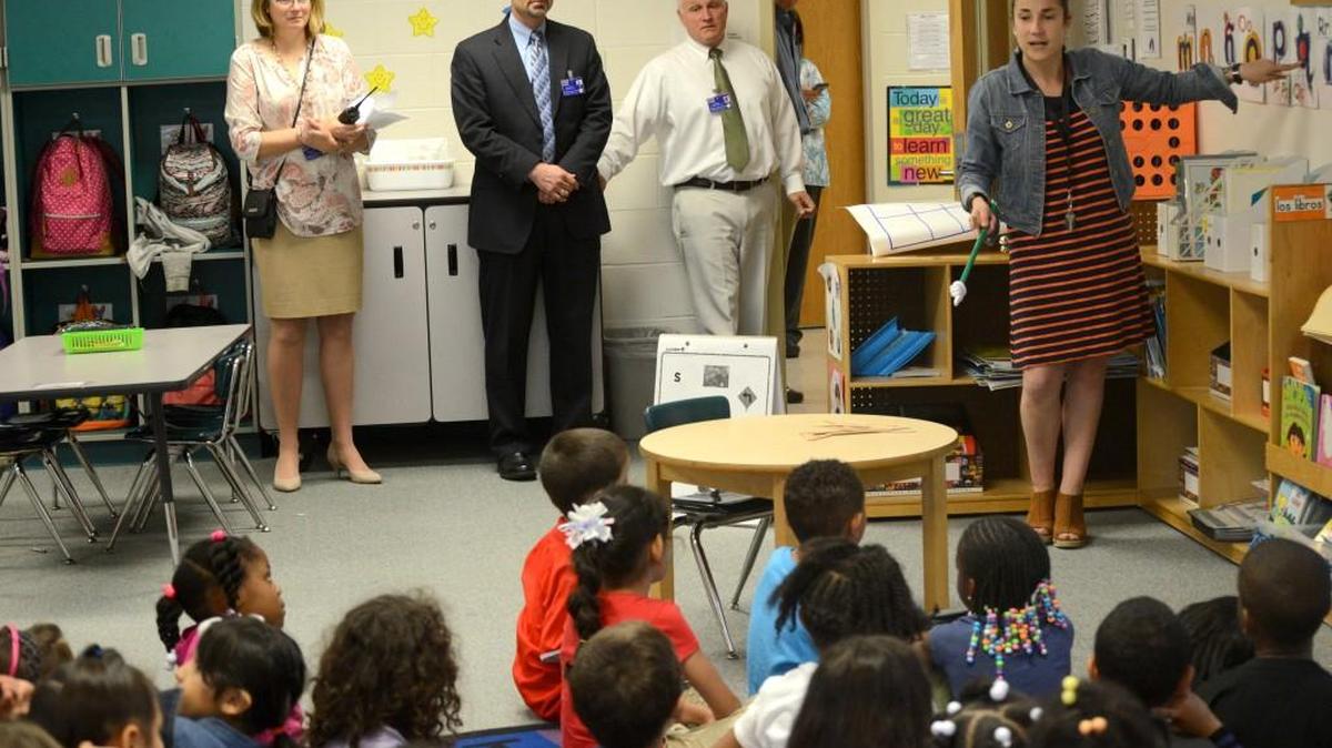 During a tour of Cooper Elementary last spring, school system administrators stopped in on Pilar Marino’s kindergarten Spanish-immersion classroom.