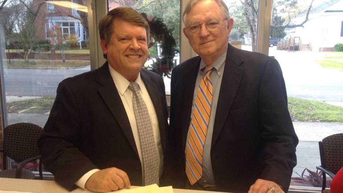 J.H. Langdon, right, has thrown his support behind school board member Larry Strickland, who hopes to follow Langdon in the N.C. House of Representatives.