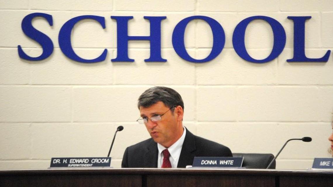 
Johnston County Superintendent Ed Croom addresses the Board of Education.
