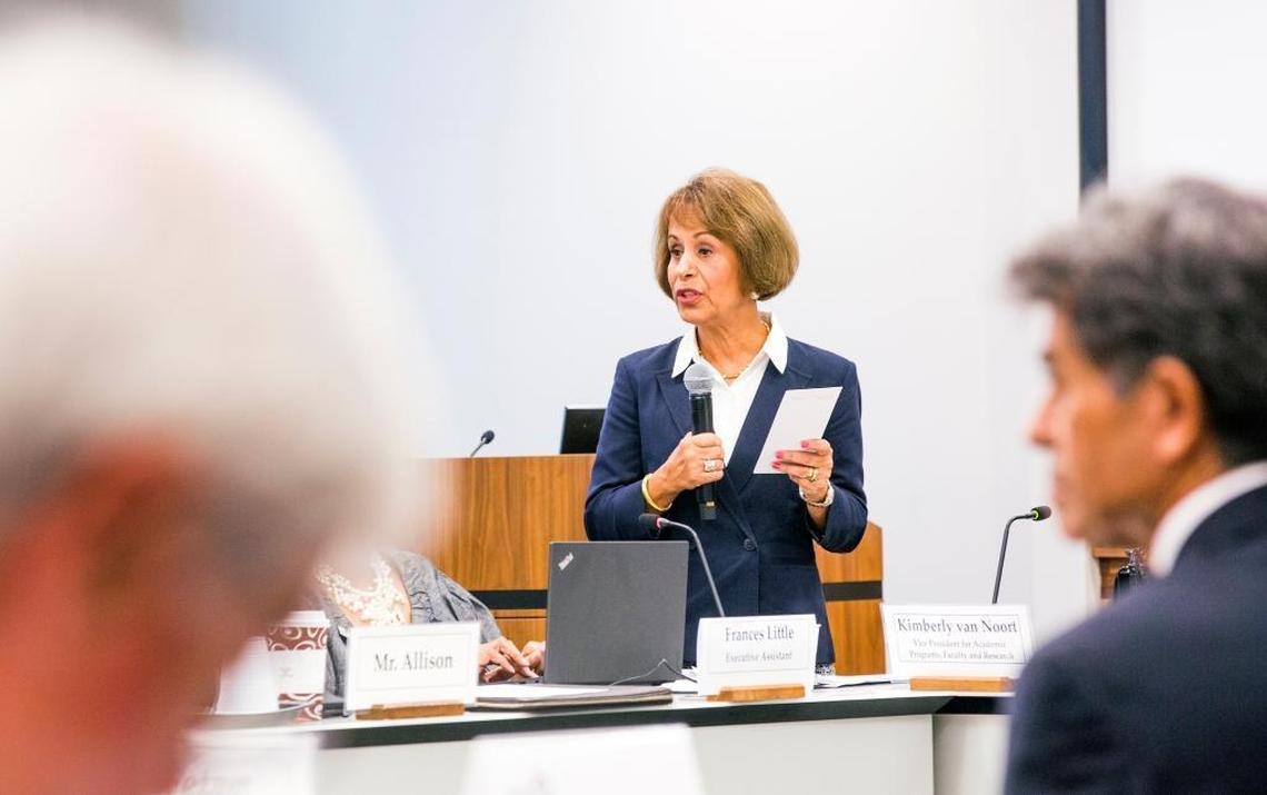 Chancellor Carol Folt delivers remarks to the UNC Board of Governors about proposal to ban the UNC Center for Civil Rights from litigating, at the UNC Center for School Leadership Development on Tuesday, Aug. 1, 2017, in Chapel Hill, NC.