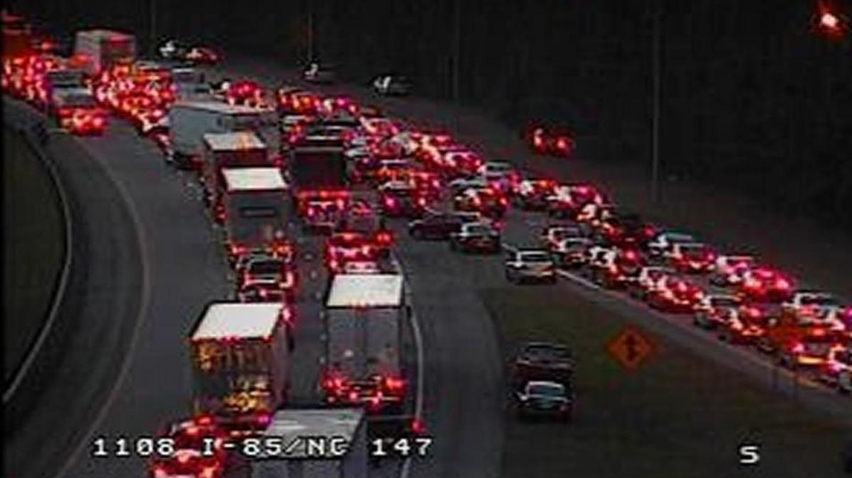 Vehicles at the merge of southbound Interstate 85 and N.C. 147, the Durham Freeway, were among the hundreds caught up Tuesday afternoon and evening after a fatal crash in Orange County forced authorities to shut down I-85.