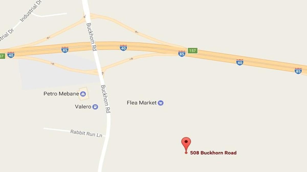 The area surrounding 508 Buckhorn Road in Mebane, where skeletal human remains were found, according to the Orange County Sheriff’s Office.