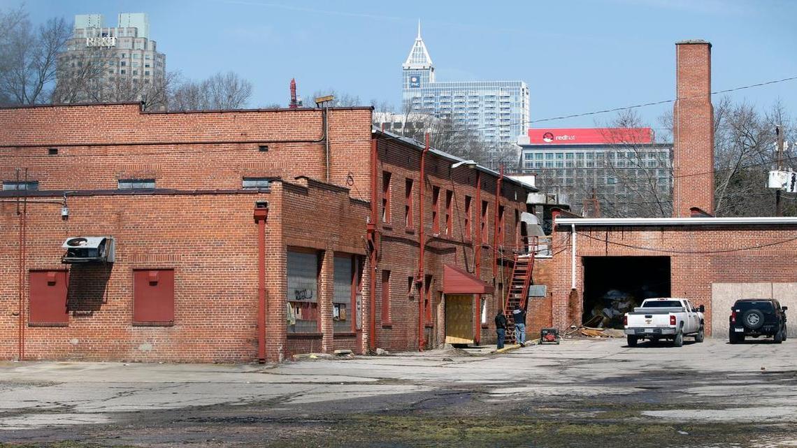
The old Greyhound 'Carolina Coach' warehouse and outbuilding complex in downtown south Raleigh. With the buildings demolished, the property was benig readied for sale in May 2015.
