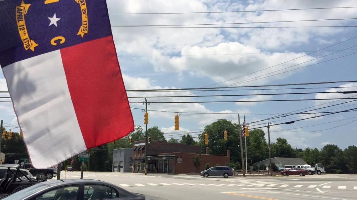 The intersection of Young and Main Streets in Rolesville, North Carolina. 