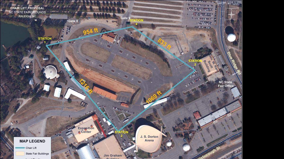 
A handout showing the path of a proposed skyride for the State Fairgrounds.
