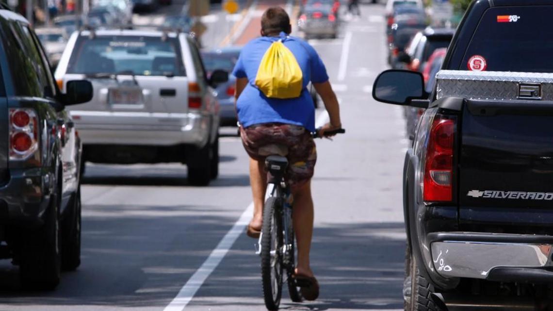 A bike lane on Hillsborough Street in Raleigh.