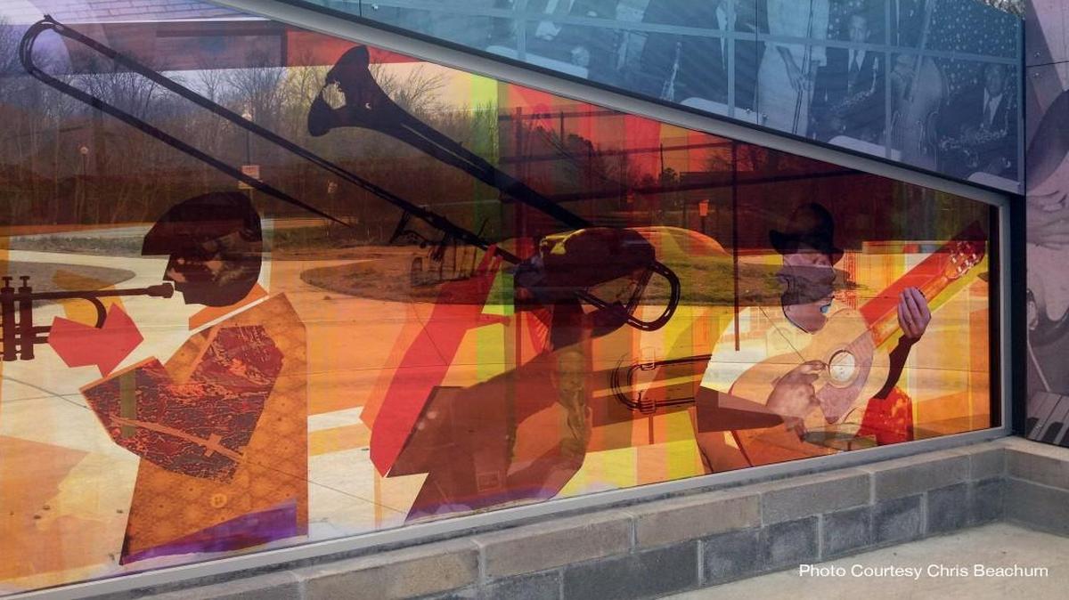 The sculpture created by David Wilson and Terry Naranjo features famous African-American musicians and is located in Kinston Music Park in Kinston, N.C.