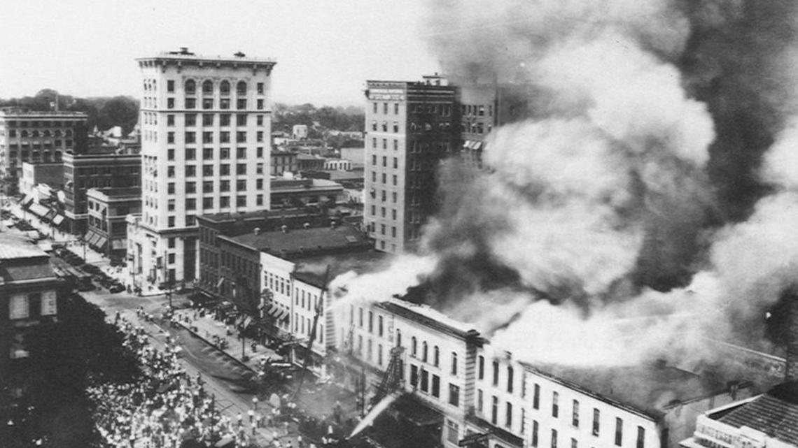 The 1928 Yarborough House fire, show here, is one of the most memorable in Raleigh’s history. It destroyed the hotel.