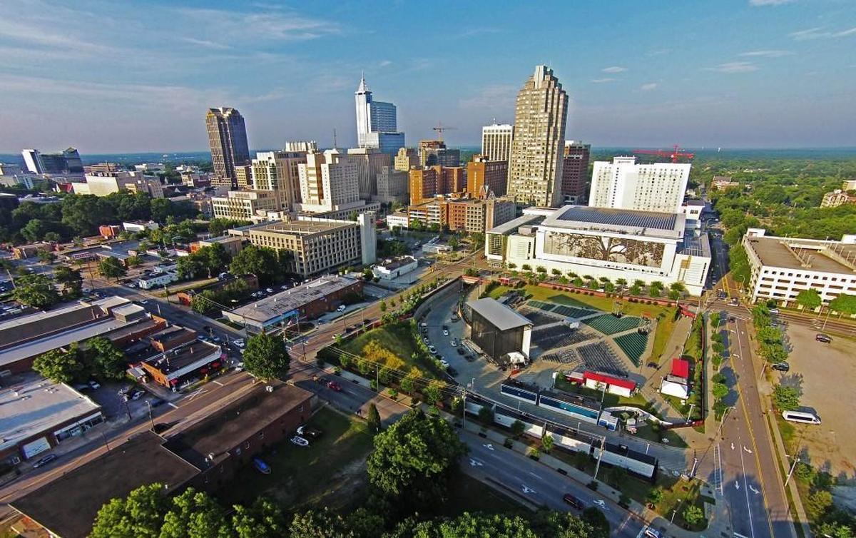 The Raleigh skyline captured from a drone by Jordan Peterson.